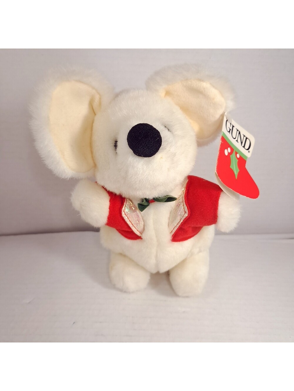 Vintage GUND MERRI MOUSE plush Red Vest white Stuffed Animal Merry Christmas 91